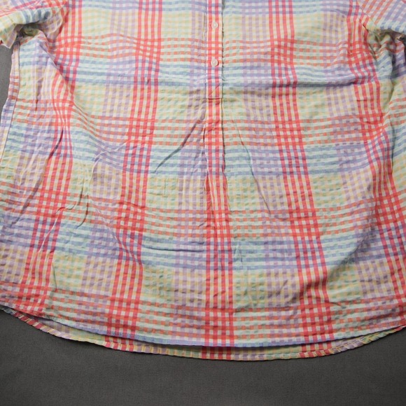 L.L. Bean Seersucker Rainbow Plaid 1/2 Button Shirt Womens XL Short Sleeve - Picture 7 of 14